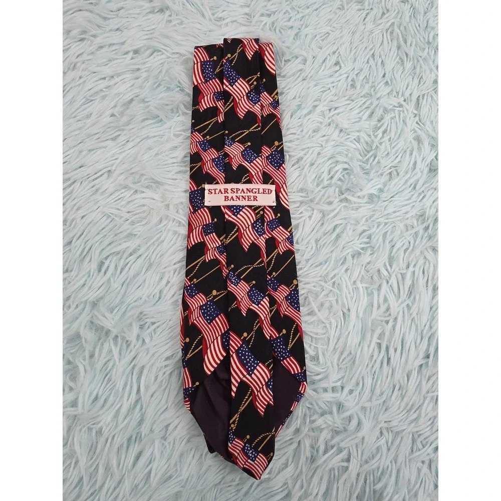 American Traditions Men's Necktie Silk Satin Wavy American Flags Patriotic Tie